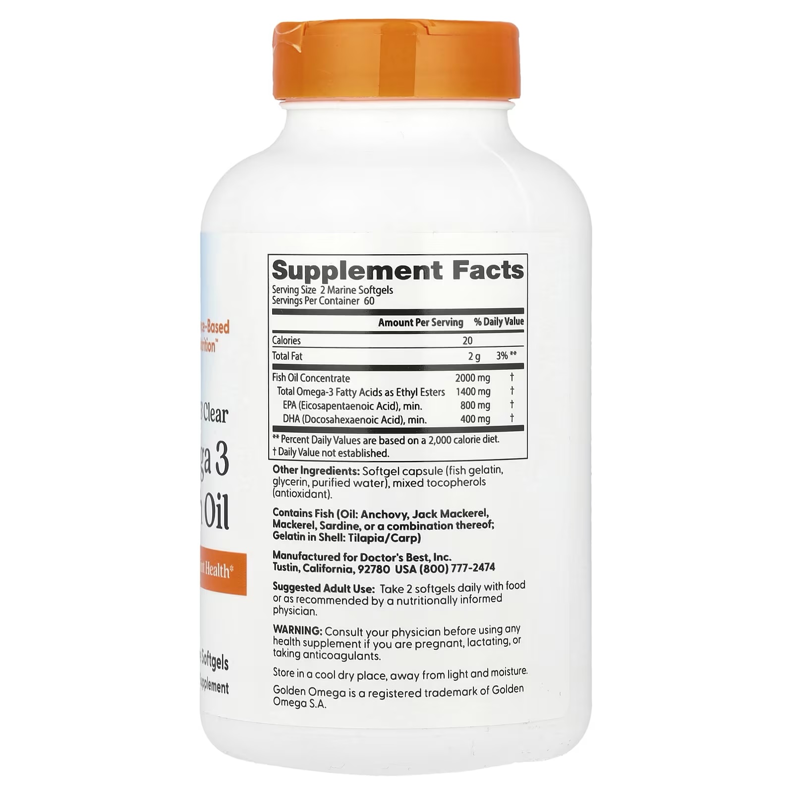 DOCTOR'S BEST purified and clear Omega 3 fish oil 120 softgels - Image 3